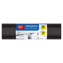 Мешки для мусора  30л OfficeClean ПВД, 50*60см, 20мкм, 20шт., особо прочные, черные, в рулоне 344034