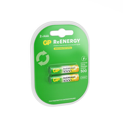 Батарейки аккумуляторные GP ReEnergy Ni-Mh мизинчиковые КОМПЛЕКТ 2 шт., ААА (HR03), 950 mAh, 100AAAH