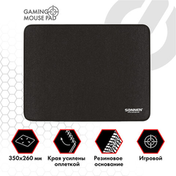 Коврик для мыши игровой SONNEN ''ASSAULT'', резина + ткань, 350х260х4 мм, 513303