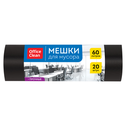 Мешки для мусора  60л OfficeClean ПНД, 60*70см, 15мкм, 20шт., прочные, черные, в рулоне 344041