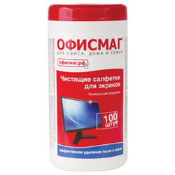 Салфетки для экранов всех типов и оптики ОФИСМАГ, туба 100 шт., влажные, 510483
