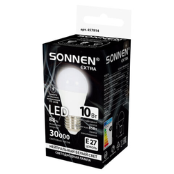 Лампа светодиодная SONNEN EXTRA, 10 (85) Вт, E27, шар, нейтральный белый, 30000 ч, LED G45-10W-4000-
