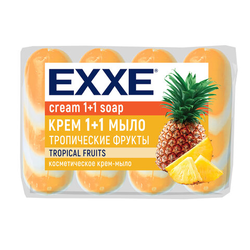 Мыло-крем туалетное 1+1 косметическое 300 г EXXE, КОМПЛЕКТ 4 шт. х 75 г, ''Тропические фрукты'', С0007