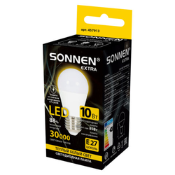 Лампа светодиодная SONNEN EXTRA, 10 (85) Вт, E27, шар, теплый белый, 30000 ч, LED G45-10W-2700-Е27,