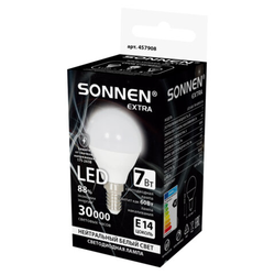Лампа светодиодная SONNEN EXTRA, 7 (60) Вт, E14, шар, нейтральный белый, 30000 ч, LED G45-7W-4000-Е1