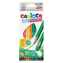 Карандаши цветные стираемые с резинкой CARIOCA ''Erasable'', 12 цветов, шестигранные, грифель 3 мм, 42