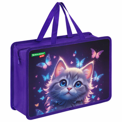 Папка на молнии с ручками BRAUBERG KIDS А4, 1 отделение, пластик, 100 мм, ''Curious cat'', 273376