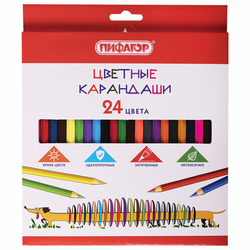 Карандаши цветные ПИФАГОР ''Веселая такса'', 24 цвета, шестигранные, натуральное дерево, 181808