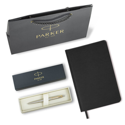 Ручка шариковая PARKER ''Jotter Core Stainless Steel GT'', ежедневник А5 черный, пакет, 880886