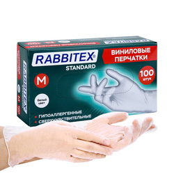 Перчатки виниловые универсальные 50 пар (100 шт.), размер M (средний), белые, RABBITEX (РАББИТЕКС) S