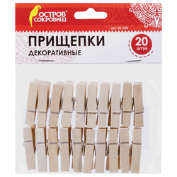 Прищепки декоративные ''Классика'', 20 штук, 3,5 см, дерево, ОСТРОВ СОКРОВИЩ, 661288