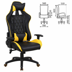Кресло компьютерное BRABIX ''GT Master GM-110'', две подушки, экокожа, черное/желтое, 531927