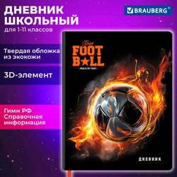 Дневник 1-11 класс 48 л., обложка кожзам (твердая с поролоном), 3D-элемент, BRAUBERG, ''Футбол'', 1072
