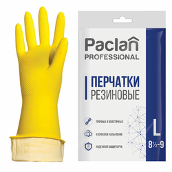 Перчатки МНОГОРАЗОВЫЕ латексные PACLAN ''Professional'', хлопчатобумажное напыление, размер 8,5-9, L (