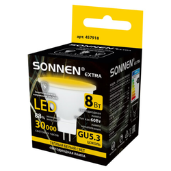 Лампа светодиодная SONNEN EXTRA, 8 (70) Вт, GU5.3, софит, теплый белый, 30000 ч, LED MR16-GU5.3-8W-2