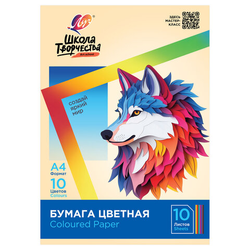 Цветная бумага А4 офсетная, 10 л., 10 цветов, в папке, ЛУЧ ''Школа творчества'', 210х297 мм, 30С 1789-