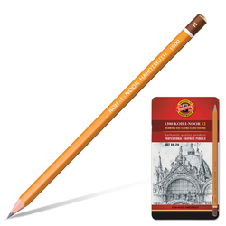 Карандаши чернографитные KOH-I-NOOR, НАБОР 12 шт., ''Art'', 8В-2H, без резинки, металлическая коробка,