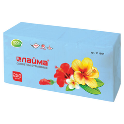 Салфетки бумажные 250 штук, 24х24 см, LAIMA, синие (пастельный цвет), 100% целлюлоза, 111951