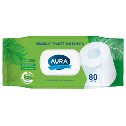 Бумага туалетная влажная 80 шт., AURA ''Ultra Comfort'' с пластиковым клапаном, 14055