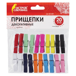 Прищепки декоративные ''Классика'', 20 штук, 3,5 см, 10 цветов, ОСТРОВ СОКРОВИЩ, 661289