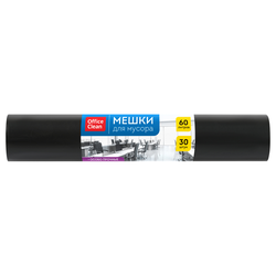 Мешки для мусора  60л OfficeClean ПСД, 60*70см, 20мкм, 30шт., особо прочные, черные, в рулоне 355038