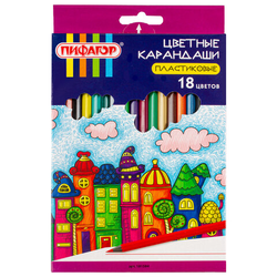 Карандаши цветные ПИФАГОР ''СКАЗОЧНЫЙ ГОРОД'', 18 цветов, шестигранные, 181584