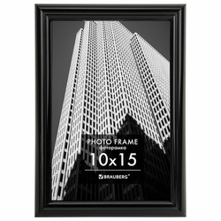 Рамка 10х15 см небьющаяся, багет 14 мм, пластик, BRAUBERG ''Original'', черная, 391227