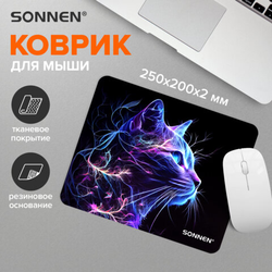 Коврик для мыши SONNEN ''NEON CAT'' резина + ткань, 250х200х2 мм, 513956