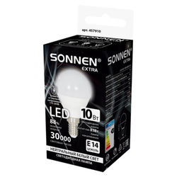 Лампа светодиодная SONNEN EXTRA,10 (85) Вт, E14, шар, нейтральный белый, 30000 ч, LED G45-10W-4000-Е