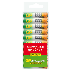 Батарейки аккумуляторные GP ReEnergy Ni-Mh мизинчиковые КОМПЛЕКТ 10 шт., ААА (HR03), 950 mAh, 100AAA