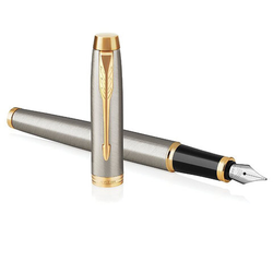 Ручка перьевая PARKER ''IM Core Brushed Metal GT'', серебристый матовый лак, позолота, синяя, 1931649