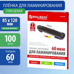 Пленки-заготовки для ламинирования МАЛОГО ФОРМАТА (85х120 мм), КОМПЛЕКТ 100 шт., 60 мкм, BRAUBERG, 5