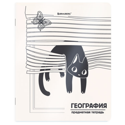Тетрадь предметная КОТ-НЕПОСЕДА 48 л., пластиковая обложка, ГЕОГРАФИЯ, клетка, подсказ, BRAUBERG, 40