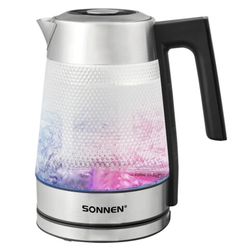 Чайник электрический с терморегулятором SONNEN KT-1809D, 1,8 л, 2200 Вт, 5 цветов подсветки, 5 темпе