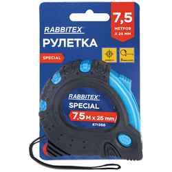 Рулетка измерительная 7,5 м х 25 мм, обрезиненный корпус, 3 фиксатора, RABBITEX (РАББИТЕКС) Special,