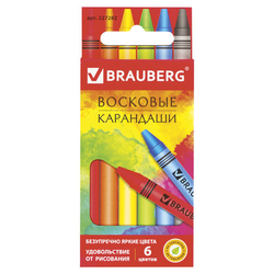 Восковые мелки BRAUBERG ''АКАДЕМИЯ'', НАБОР 6 цветов, 227282