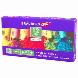 Пастель сухая художественная BRAUBERG ART CLASSIC, 12 цветов, круглое сечение, 181453